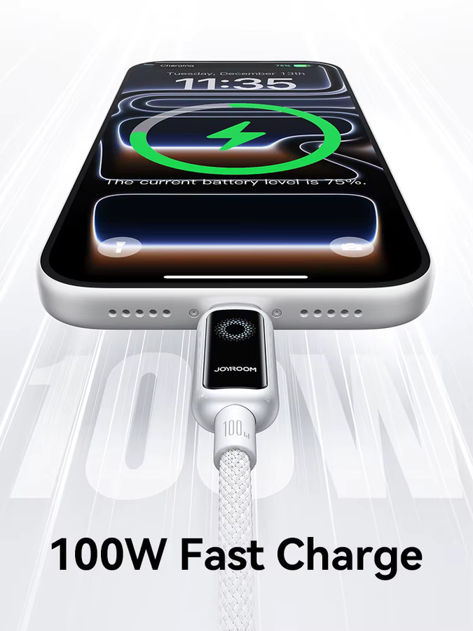 Joyroom USB-C-Kabel mit 100 W Schnellladung und automatischer Abschaltung für iPhone 16 15 Pro Max, Xiaomi, Samsung und Huawei in Schwarz oder Weiß - Bild 3