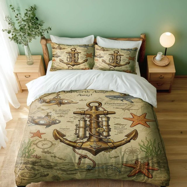 Flylo Bettwäsche-Set Retro Piraten Design mit Totenkopf und Schatzkarte, Beige, B/H: 140 x 210 cm - Bild 1