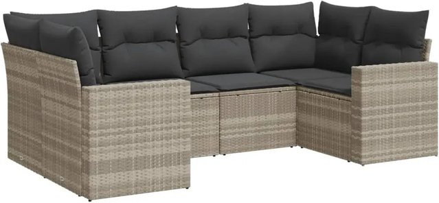 vidaXL 6-teilige Garten-Sofagarnitur in L-Form aus Poly-Rattan in Hellgrau mit Sitzkissen und Rückenkissen - Bild 1