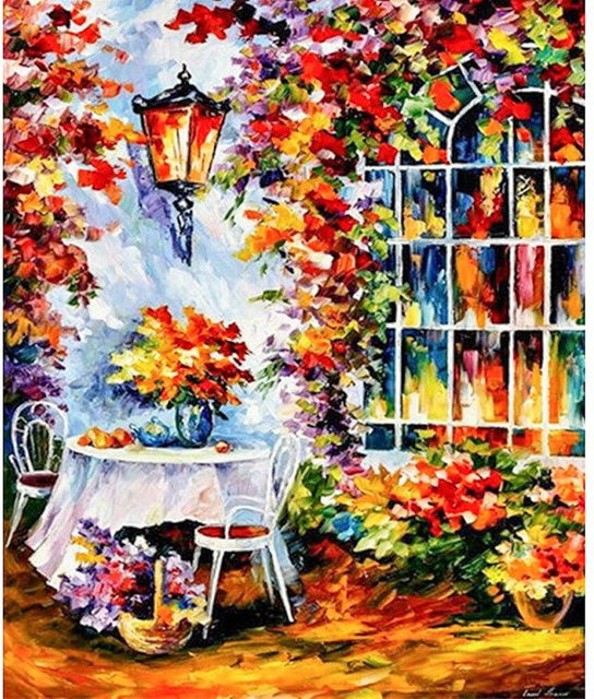 FIYO 5D DIY Vollrunde Diamantmalerei mit floralem Motiv in Schwarz und Multicolour, Breite: 30 cm - Bild 1