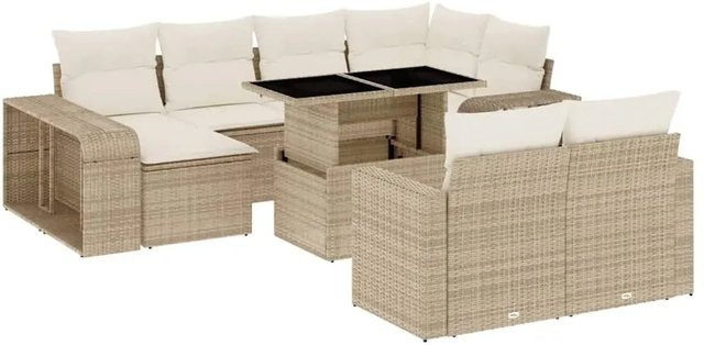 vidaXL 11-teilige Garten-Sofagarnitur aus Poly-Rattan in Beige und Cremeweiß mit Kissen aus Polyester und pulverbeschichtetem Stahlgestell - Bild 1