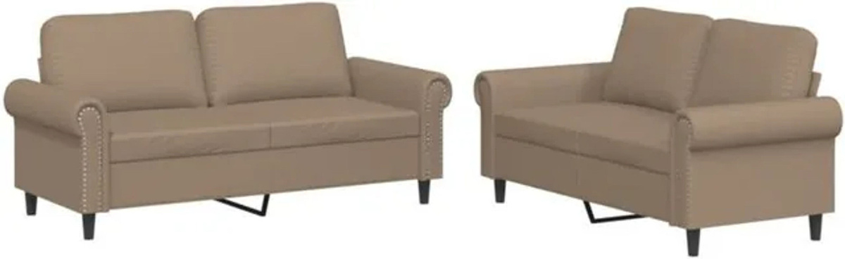 Vidaxl 2-teilige Sofagarnitur aus Kunstleder in Braun und Beige mit Kissen und Metallgestell - Bild 1