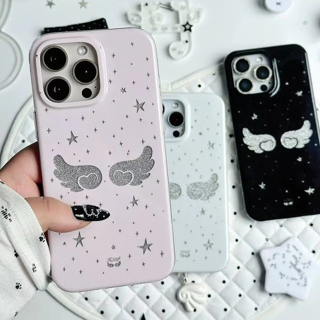 Koreanische Ins Star Wings Handyhülle für Samsung Galaxy S26 S25 S24 S23 S22 S21 FE Ultra Plus 4G 5G mit Feder-Textur Rückseiten-Cover - Bild 1