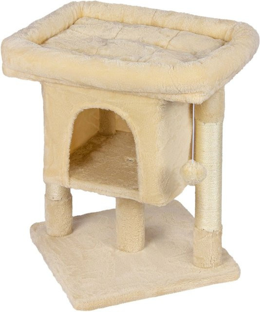 Relaxdays Kratzbaum aus MDF und Sisal in Beige mit Höhle, Aussichtsplattform und integriertem Spielzeug, B/T/H: 60 x 52,5 x 41 cm - Bild 1