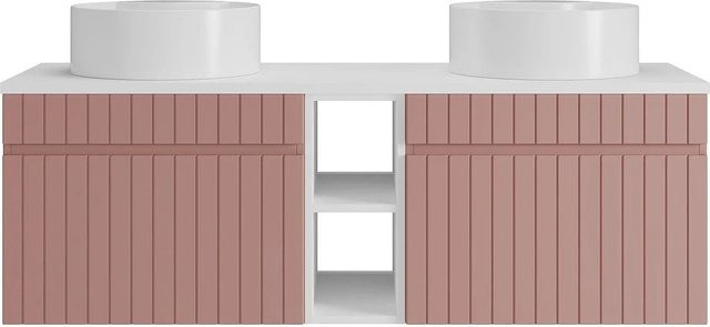 Vente-unique Doppelwaschtisch Satara in Puderrosa und Weiß, gerillt, B/T/H: 140 x 46 x 57 cm - Bild 1