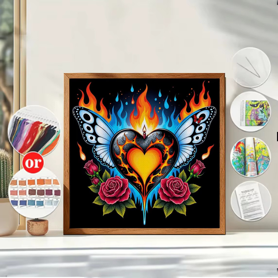 Rose & Flame Herz-Kreuzstich-Set mit floralem Motiv, 11CT-Stickerei in Multicolour, B/H: 36 x 36 cm - Bild 4