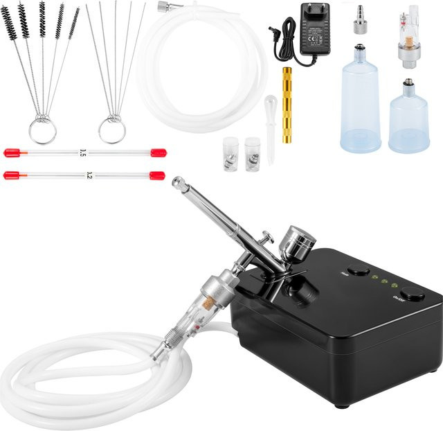 SucceBuy Dual-Action Airbrush Kit Multifunktions-Airbrush-System mit Kompressor und 0,3 mm Spritzpistole in Schwarz für Tortenverzierung und Nagelmodellierung - Bild 1