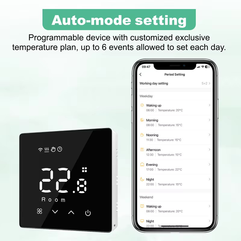 Tuya Smart Wifi Wandthermostat mit App-Steuerung und Smart Home Integration für Alexa und Google Home, ecobuy well, Weiß oder Schwarz - Bild 3