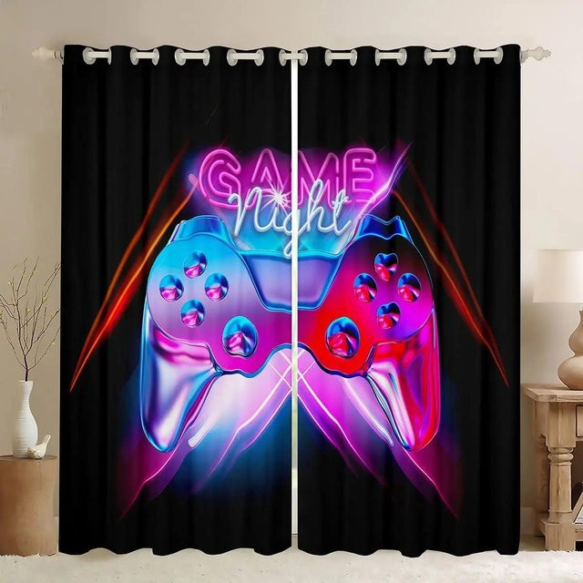 Yiran Furniture Gaming Vorhänge für das Teenager Schlafzimmer, 2er Set, Schwarz, B: 85 cm, H: 200 cm - Bild 1