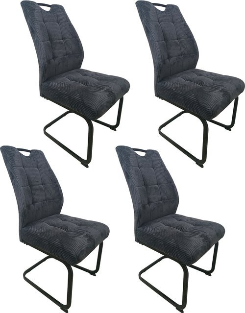 HTI-Living Schwingstuhl Marek 4er-Set aus Cord in Dunkelgrau - Bild 1