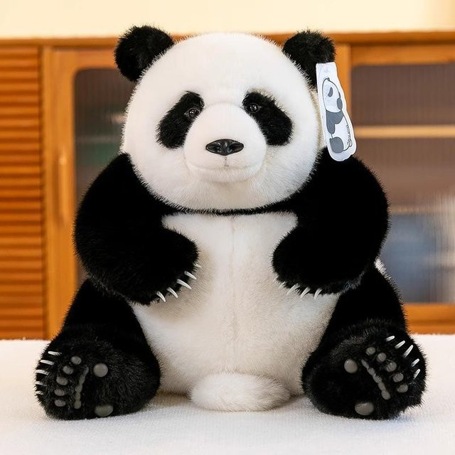 Nationales Schatz Panda Simulation Huahua Qizai Riesenpanda Plüschtier, 33cm, Schwarz, Braun - Bild 1