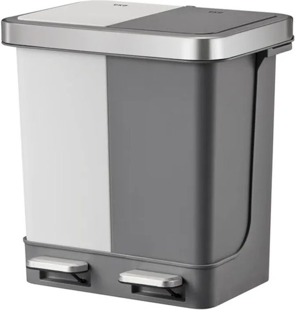 PROREGAL Treteimer aus Kunststoff mit Soft-Close-Deckel und 2 Kunststoff-Innenbehältern, Weiß & Grau, H x B x T: 40 x 39,5 x 29,6 cm, 20 Liter - Bild 1