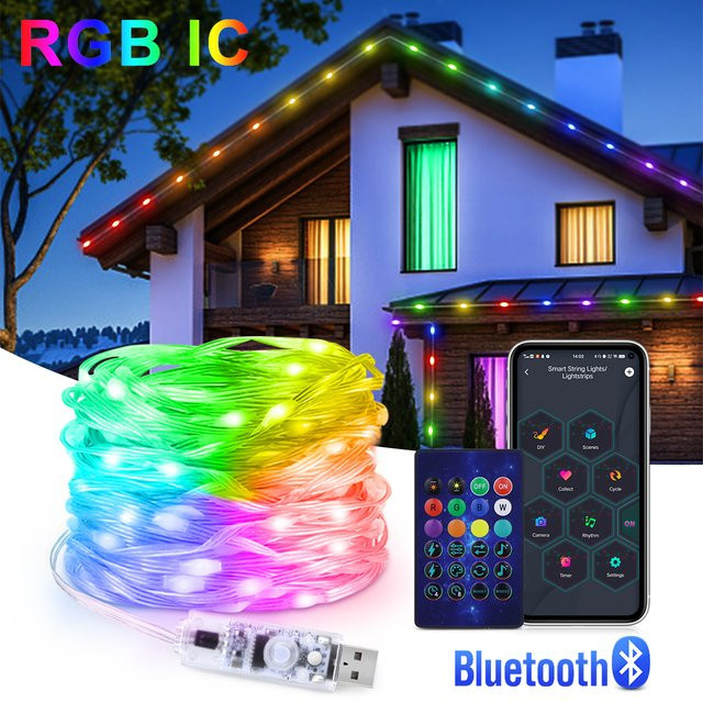 Rybakov LED-Lichterkette als Vorhang mit Fernbedienung und Bluetooth, USB-Betrieb, Mehrfarbig - Bild 1