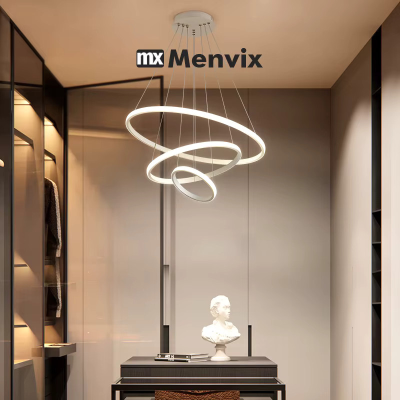 Menvix Moderne LED Anhänger Lampe in Weiß mit Ring-Design für Wohnzimmer, Esszimmer und Küche - Bild 3