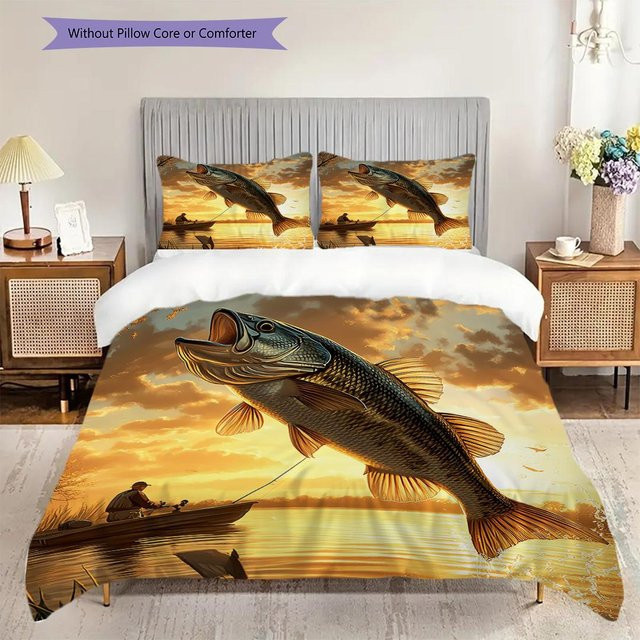 Manus Home Bettwäsche Set mit Fischmuster, bestehend aus 1 Bettbezug und 2 Kissenbezügen, Mehrfarbig, B/H: 135 x 200 cm - Bild 1