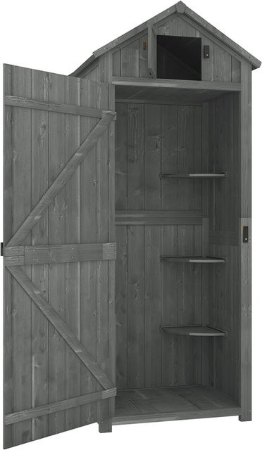 Outsunny Gartenschrank aus Holz in Grau und Grün mit wetterfestem Asphaltdach und verriegelbaren Türen, B/T/H: 77 x 54,2 x 179 cm - Bild 1