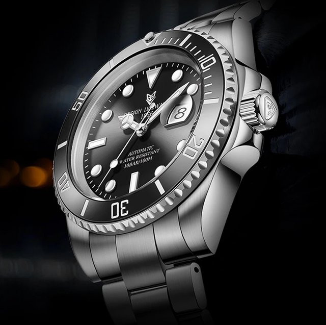 LIGE Armbanduhr Automatik, Edelstahl, Schwarz, Herren - Bild 1