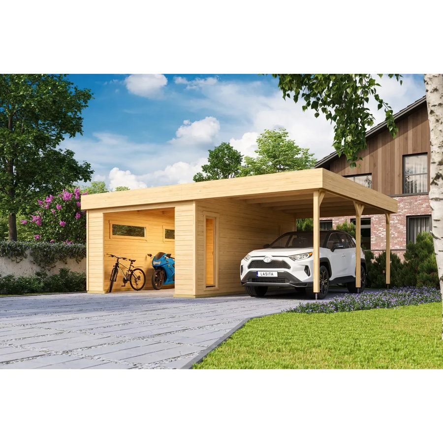 Blockgarage Lasita Maja Bahamas aus Holz in Braun-beige Natur mit Stufendach, B: 820 cm, T: 560 cm, H: 251 cm - Bild 3