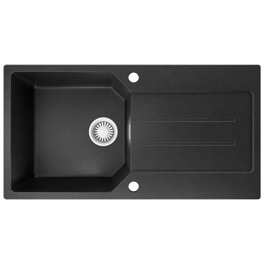CECIPA max Küchenspülbecken aus Granit-Verbundwerkstoff in Schwarz, Unterbau-Spüle mit Abtropffläche und 1-Fach-Becken, B/T: 86 x 45 cm - Bild 2