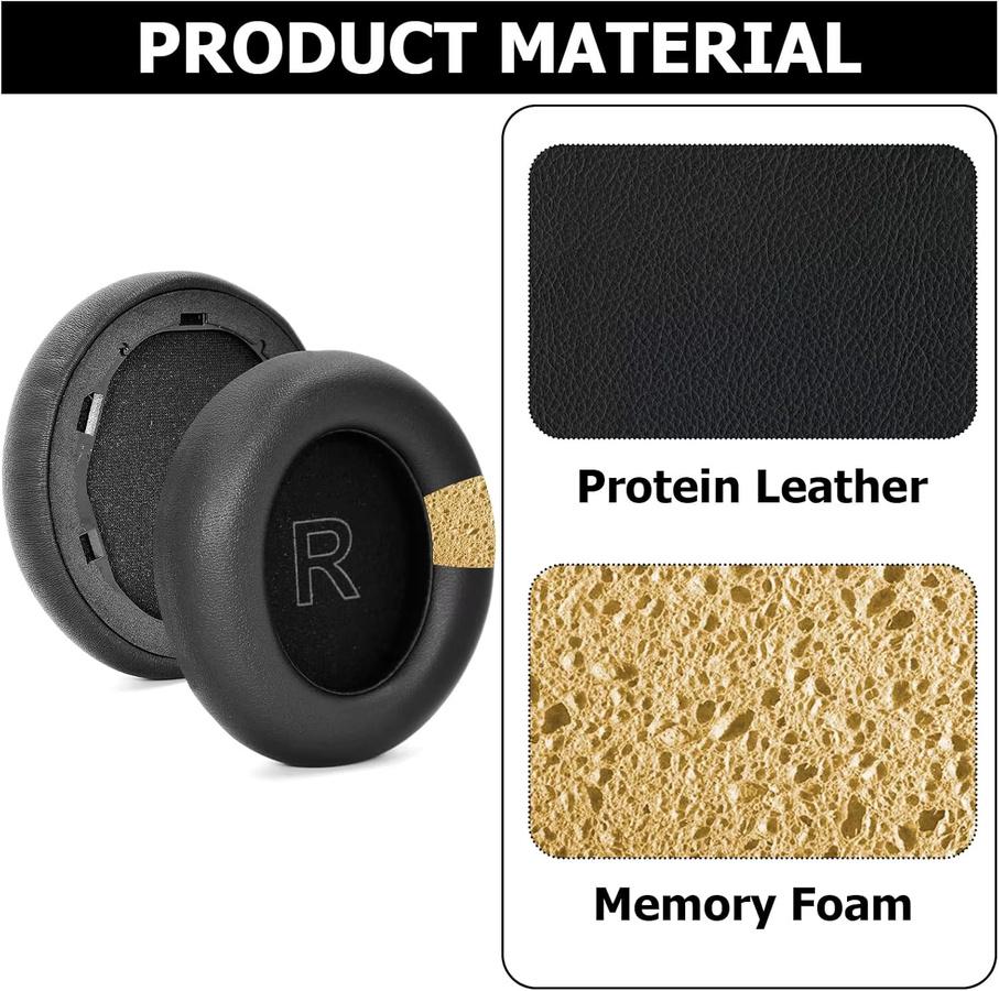 Anker Soundcore Ersatz-Ohrpolster für Life Q30 und Q35 Kopfhörer aus schwarzem Proteinleder mit Memory-Schaum - Bild 2