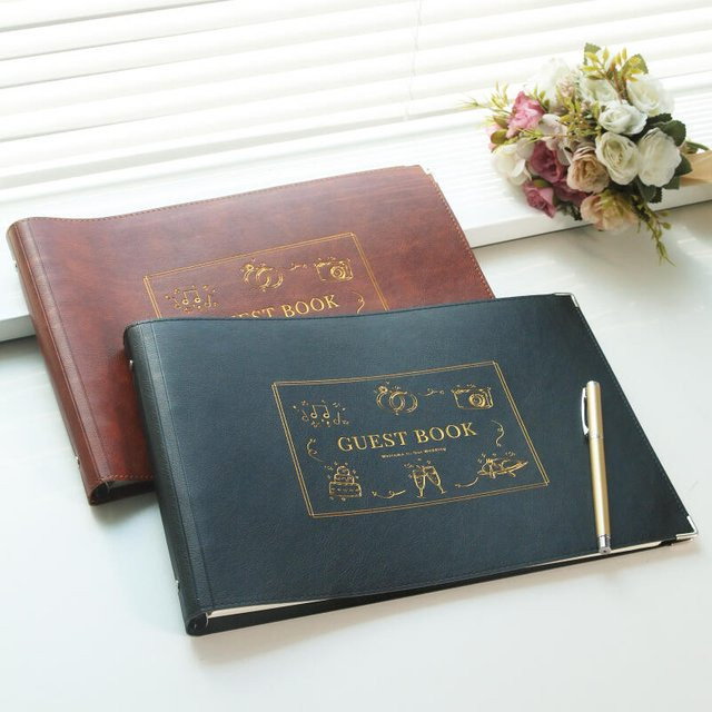 Elegantes Hochzeits-Gästebuch aus Kunstleder mit Hardcover für deine Hochzeit in Schwarz oder Braun - Bild 1