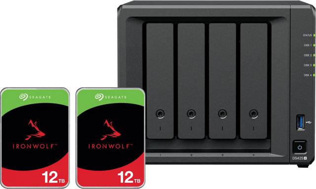 Synology DS425+ NAS-System mit 2x Seagate Ironwolf 12 TB HDD Doppelpack in Schwarz - Bild 1