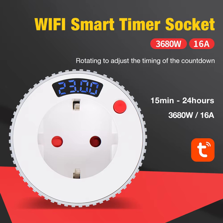 Tuya WiFi Automatischer Timer Schalter 16A mit Countdown-Funktion für Küchengeräte, EU-Stecker 230V, Weiß - Bild 2