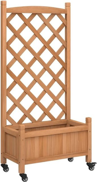 vidaXL Pflanzkübel mit Rankgitter und Rollen aus massivem Tannenholz und Eisen in Braun, B/T/H: 55,0 x 29,5 x 117,5 cm - Bild 1