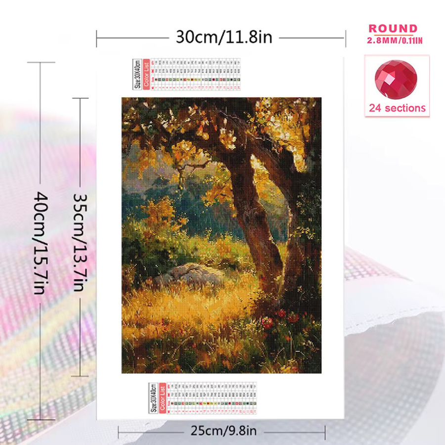 Momoart Baum-Diamant-Stickerei Landschaftsgemälde DIY Mosaik-Set mit Runddiamanten in Multicolour, Breite: 30,0 cm, Höhe: 20,0 cm - Bild 2