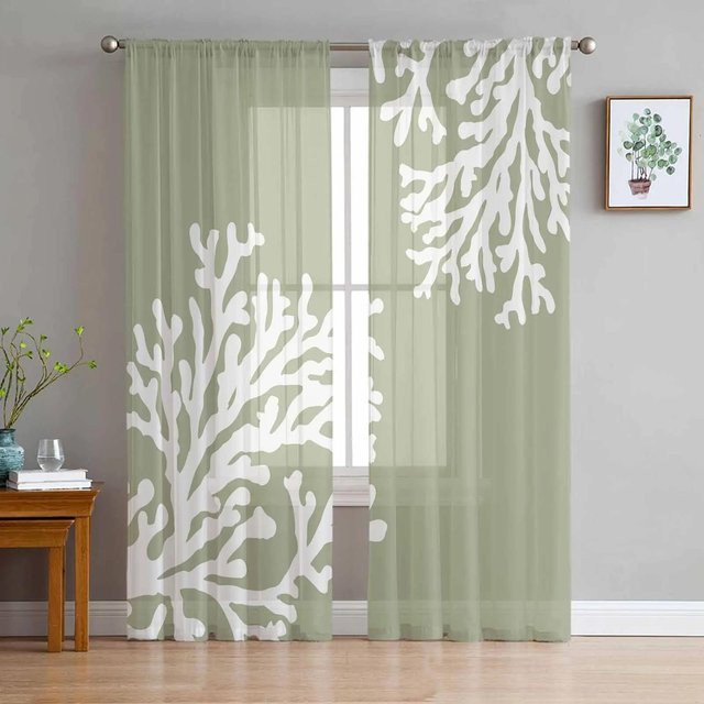 Yiran Furniture Transparentes Voile-Vorhang Set in Salbeigrün, Marmoriertes Organza-Dekorationsvorhang mit Ösen, Breite: 135 cm, Höhe: 274 cm - Bild 1