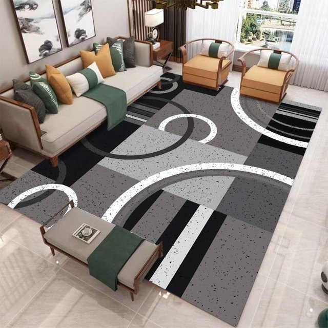 Moderner geometrischer Teppich mit abstraktem Muster in Grau, rutschfeste rechteckige Bodenmatte für das Wohnzimmer - Bild 1