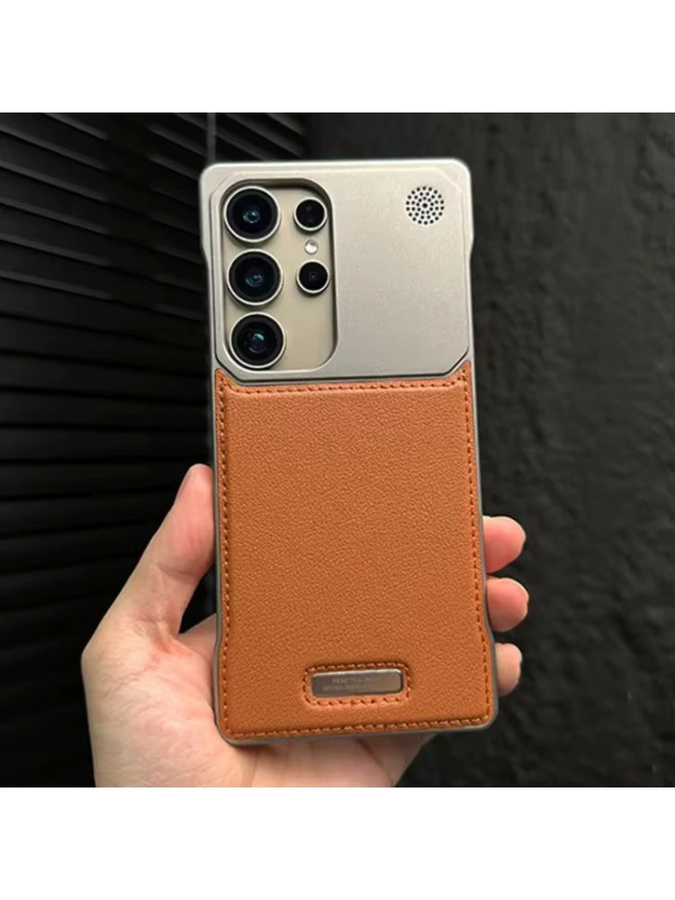 Luxus Leder Handyhülle mit magnetischem Aromatherapie-Rahmen für Samsung Galaxy S25 S24 S23 Plus Ultra, stoßfest und dünn, Farbe: Braun - Bild 3