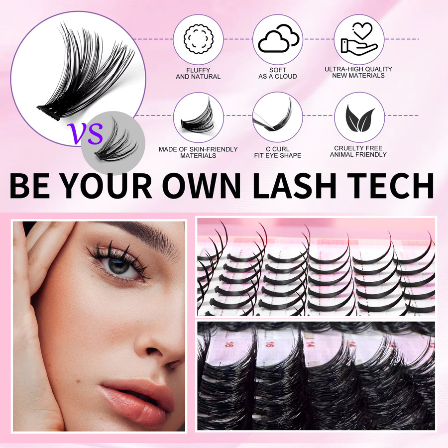 LAKANAKU Wimpernverlängerung Kit, D Curl, Cluster Wimpern - Bild 3