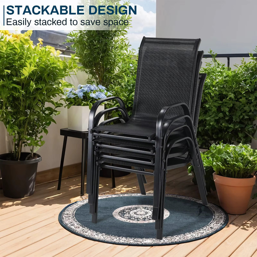 AuAg 4er Set Gartensessel aus Stahl und Textilene mit hoher Rückenlehne, schwarz, modern klappbar für Balkon, Terrasse und Camping - Bild 6