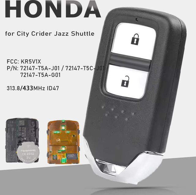 KEYECU Smart Remote Key Fob für Honda City Crider Jazz Shuttle, 2B, 313,8 MHz/433 MHz, ID47, FCC: KR5V1X, Farbe: Schwarz - Bild 1