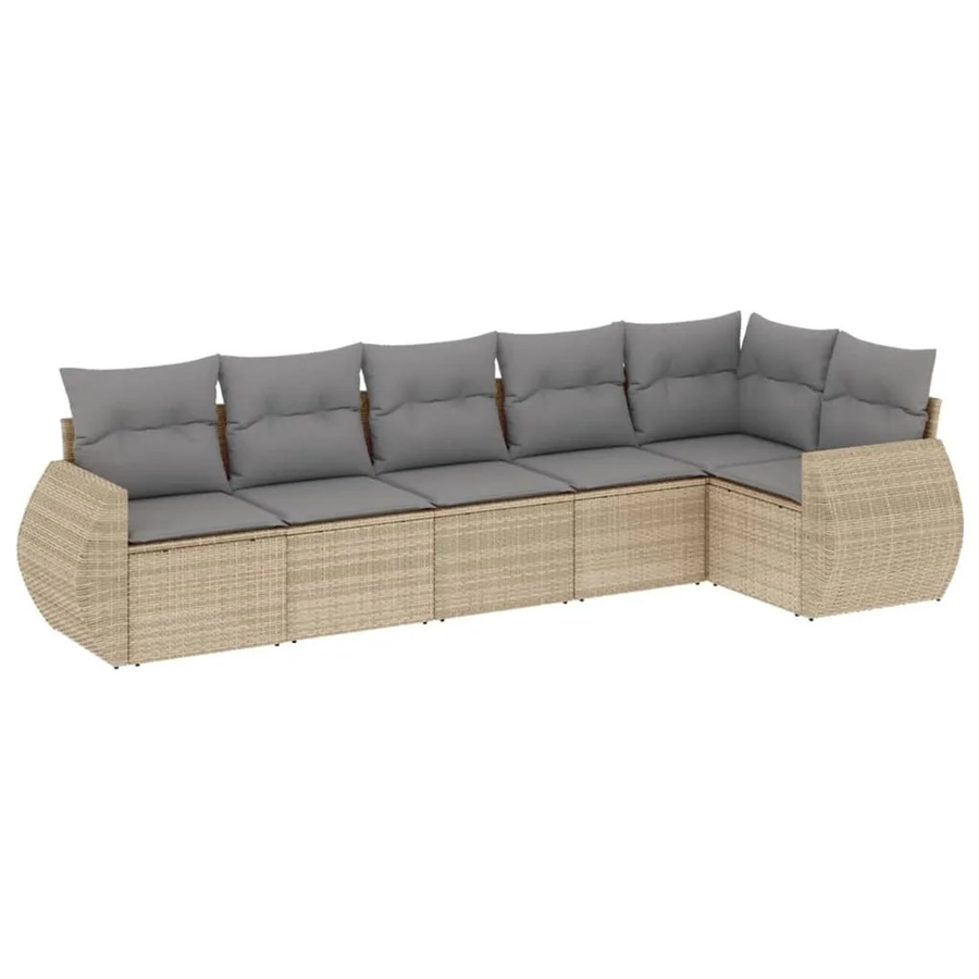 vidaXL 6-teilige Garten-Sofagarnitur in L-Form aus beigem Poly-Rattan mit Sitzkissen und Rückenkissen - Bild 2