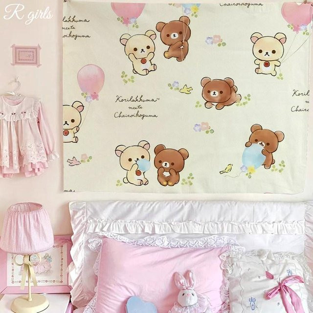 JMG Household Supplies Wandteppich mit Cartoon-Bär Motiv in Rosa Gestreift, Wandbehang für Kinderzimmer und Schlafzimmer, Breite: 40 cm, Höhe: 60 cm - Bild 1