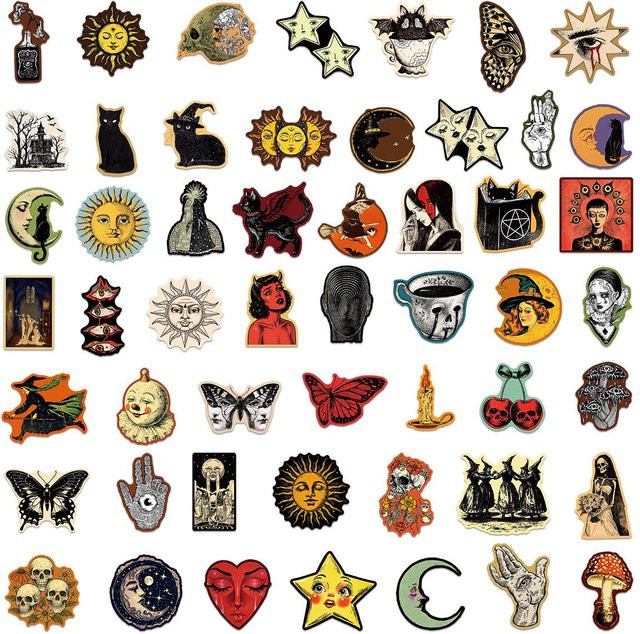 50er-Pack Vintage Gothic Graffiti Aufkleber, wasserfeste DIY Sticker in Multicolour für Tablet, Gitarre und Notizbuch - Bild 1