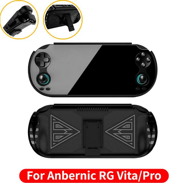 Anbernic TPU-Schutzhülle für RG Vita Pro/Vita in Schwarz mit integriertem Ständer, stoßfest und kratzfest - Bild 1