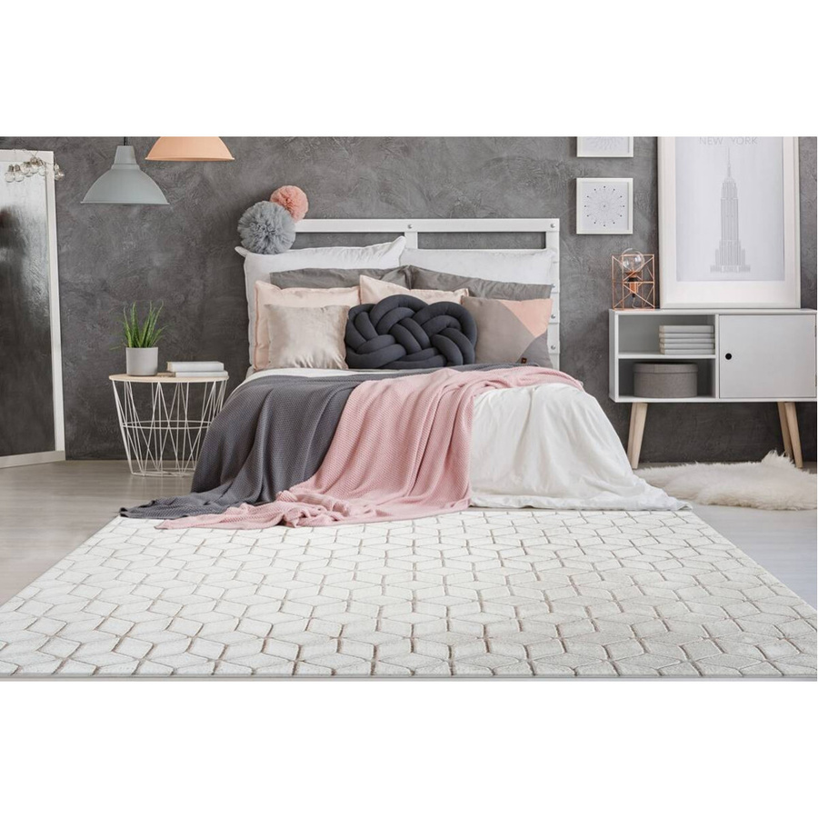360Living Teppich Vivica in Taupe und Weiss mit grafischem Retro-Muster aus Baumwolle, Breite: 120 cm, Länge: 160 cm - Bild 2