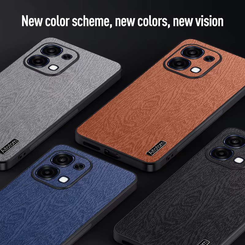 Handyhülle aus Leder mit Holzmaserung für OPPO Find X8 X9 Ultra A5 A5X A6 A6X RENO 12F 12 13F 13 14 15F 15 Pro mit Linsenschutz in Braun - Bild 3
