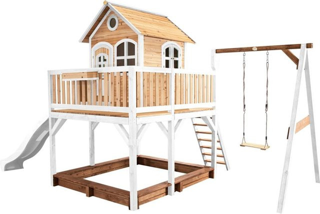 AXI Spielhaus Liam Spielturm aus Holz in Braun und Weiß mit Rutsche und Einzelschaukel B/H/T: 541 x 291 x 277 cm - Bild 2