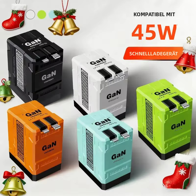 GaN 45W Wandladegerät mit Typ-C-Ausgang und einziehbarem Kabel, tragbares Dual-Port Ladegerät mit bis zu 65W Schnellladefunktion - Bild 2