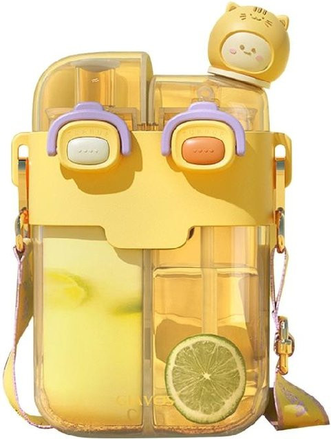 Doppelwandige Kunststoff-Trinkflasche mit Strohhalm von Beauty Look in Gelb, 780 ml - Bild 1