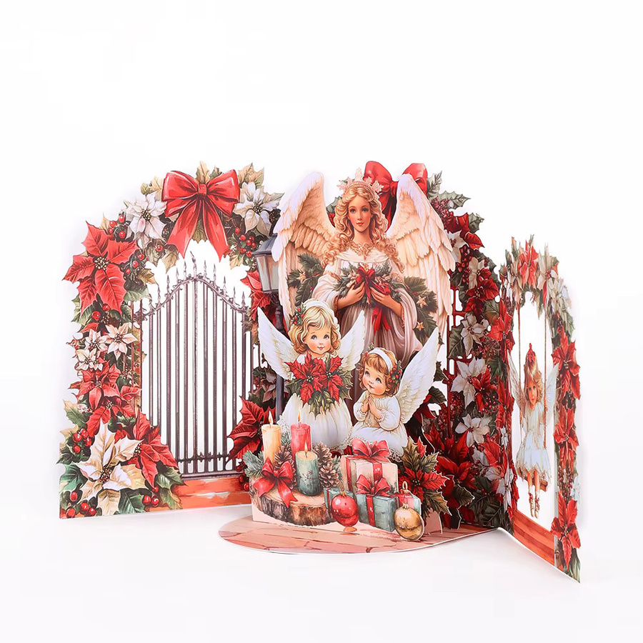 3D-Popup-Weihnachtskarte mit Winkelmuster in Rot und Multicolour aus Papier - Bild 3