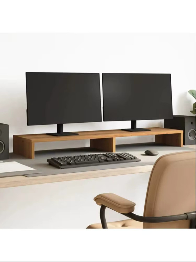 Handgefertigter Monitorständer aus Eichenholz in Braun mit Ablagefach, ergonomischer Bildschirmständer und Schreibtisch-Organizer, B/T/H: 100 x 27 x 10 cm - Bild 4
