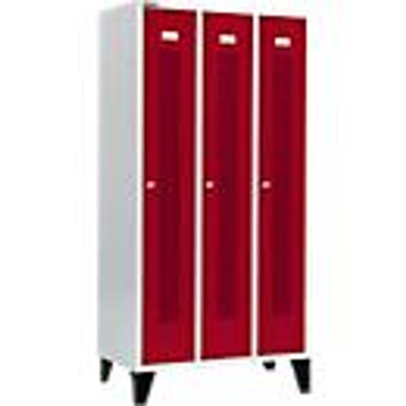Schäfer Shop Select Kleiderspind mit 3 Abteilen, gelochte Streifen, Zylinderschloss und Füßen, Farbe: Rubinrot - Bild 2
