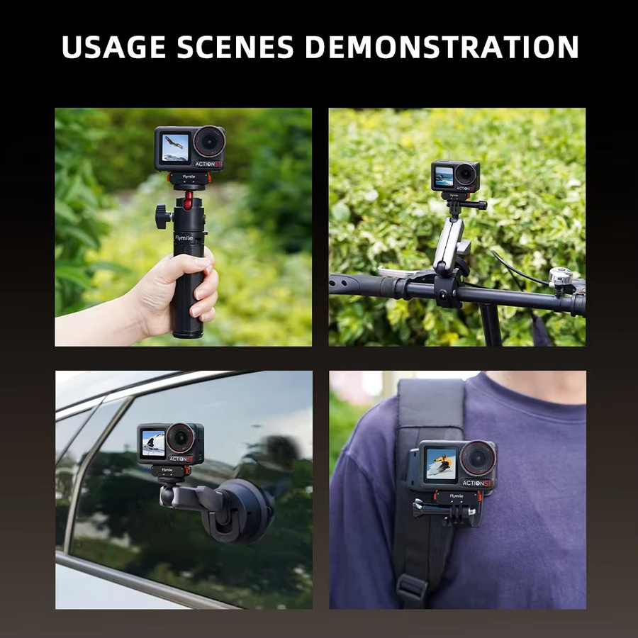Flymile Action 5 Pro Schnellverschluss-Basis, magnetischer Halterungsadapter für DJI Osmo 360 in Schwarz, Verlängerungs-Montagebasis - Bild 4
