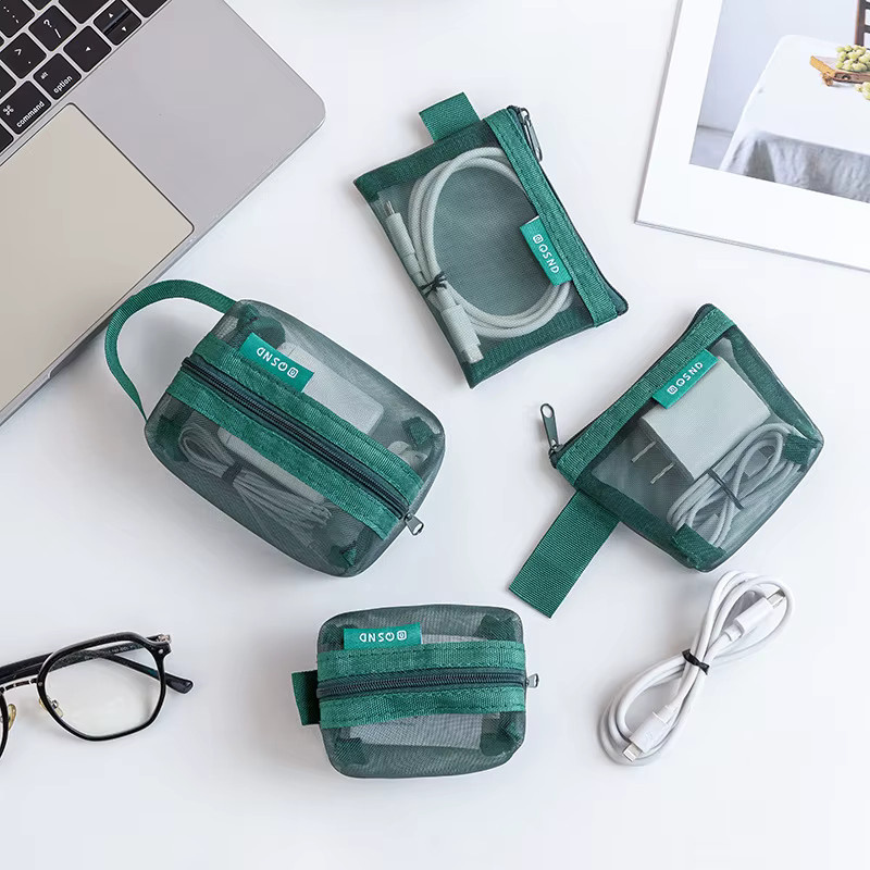 Tragbare Kosmetiktasche aus transparentem Mesh mit Reißverschluss und Griffen in Grün - Bild 2