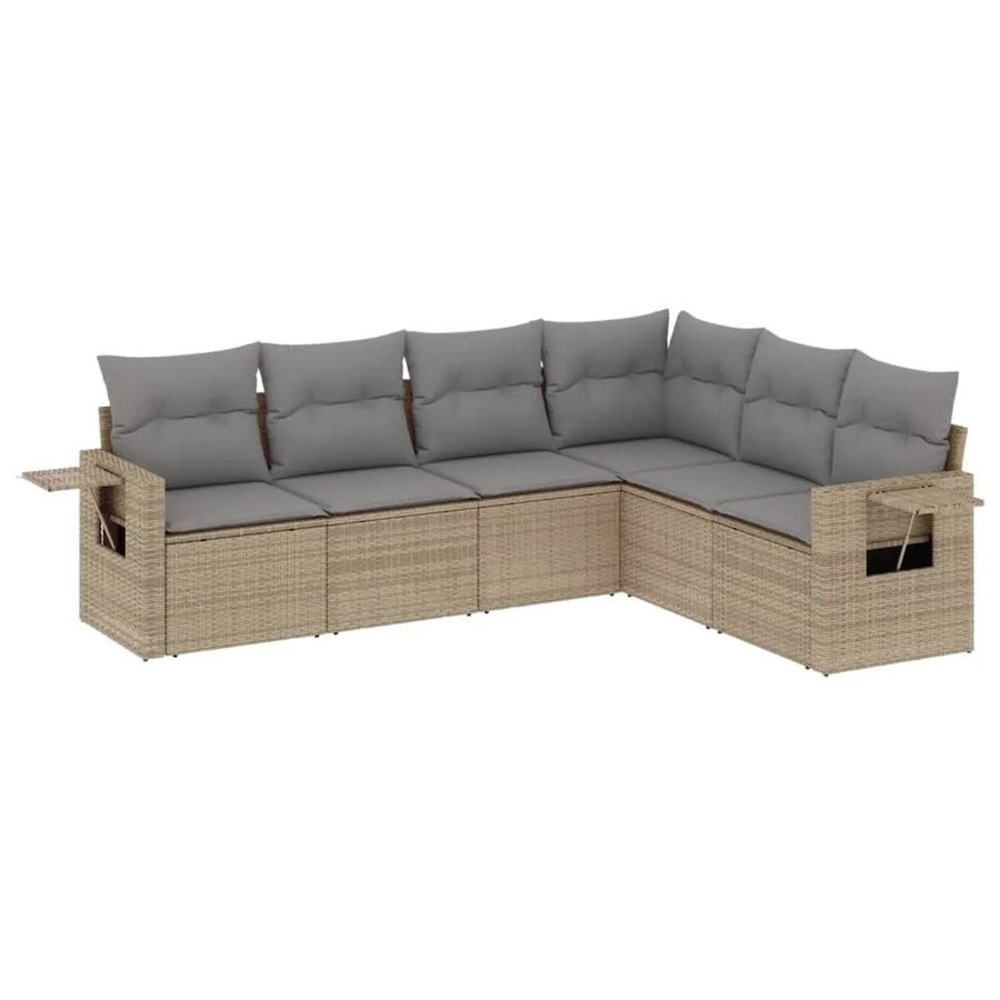vidaXL 6-tlg Garten-Sofagarnitur in L-Form aus Polyrattan mit Kissen in Beige - Bild 2